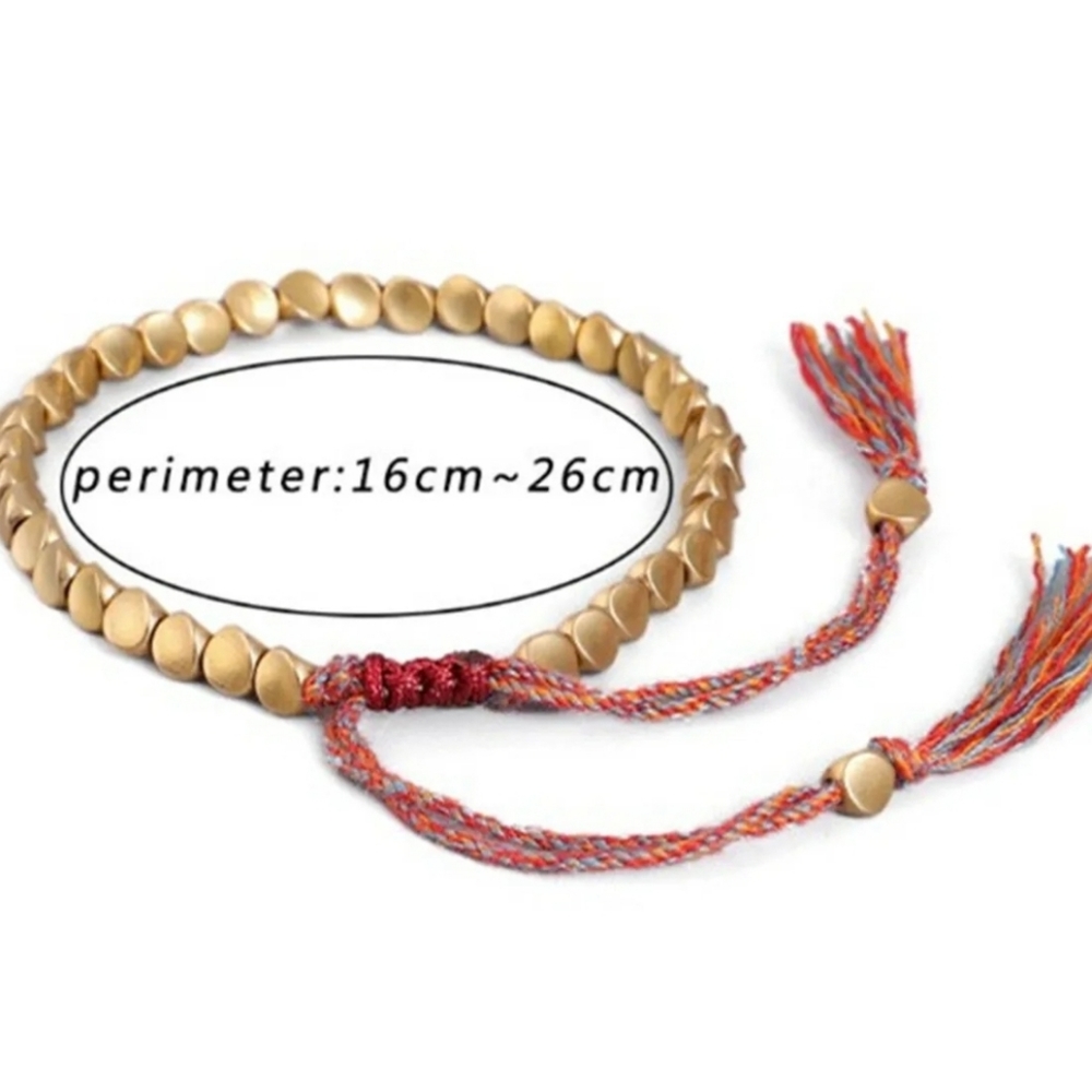 🌟 🕉 Tibetan Buddhist Copper Beaded Rope Bracelet - Picture 4 of 6